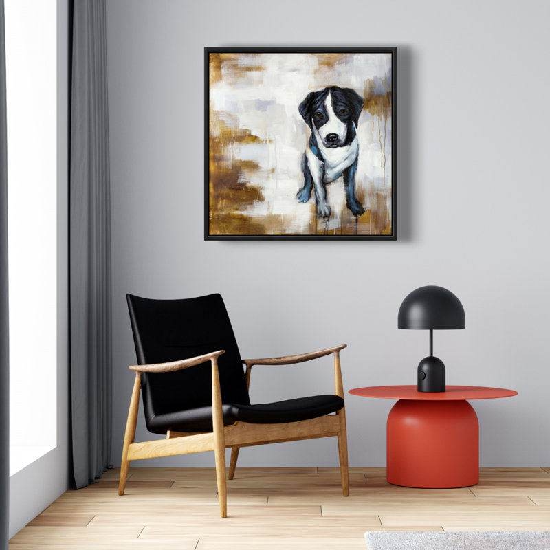 «Sitting Dog», toile encadrée | Art animalier moderne pour la décoration intérieure, H 25,25 po x l 25,25 po