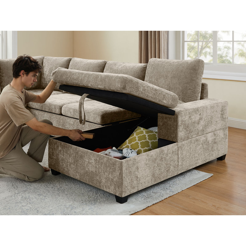 Canapé coulissant avec méridienne de rangement, canapé rembourré avec console, Chenille chameau