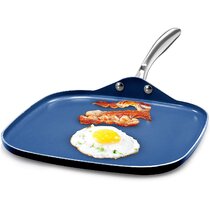 Country Living Enameled Cast Iron Square Griddle Grill Pan with Ridges,  Helper Handle and Pouring Spouts for Easy Draining, Indoor Grilling  Skillet