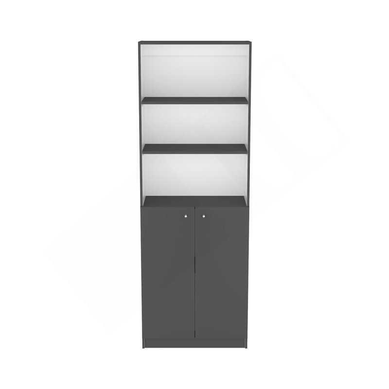 Bookcase Dual-Door Benzoni, Office, Matt Grey / White, Multicolor