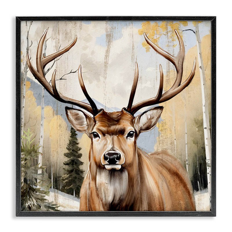 «Mountain Walk Elk Portrait», estampe numérique, design par Kim Allen, Giclée encadrée noir minuit, H 12 po x l 12 po