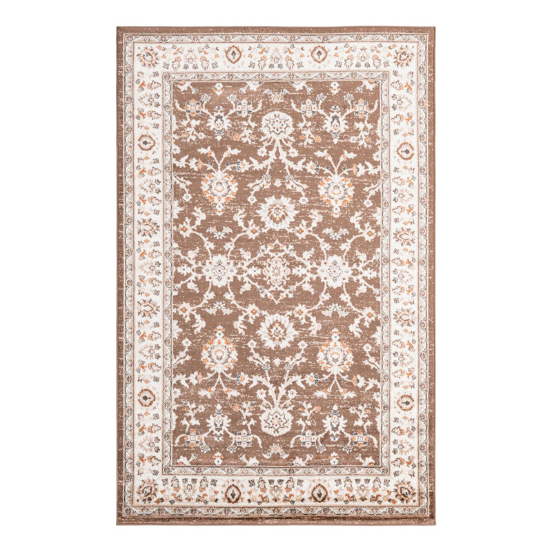 Tapis floral brun / ivoire Charlotte, Rectangle 5 pi 3 po x 8 pi