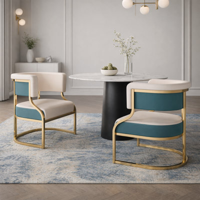 Ensemble de 2 chaises de salle à manger de style Mid-Century moderne, avec revêtement en similicuir et pieds en métal