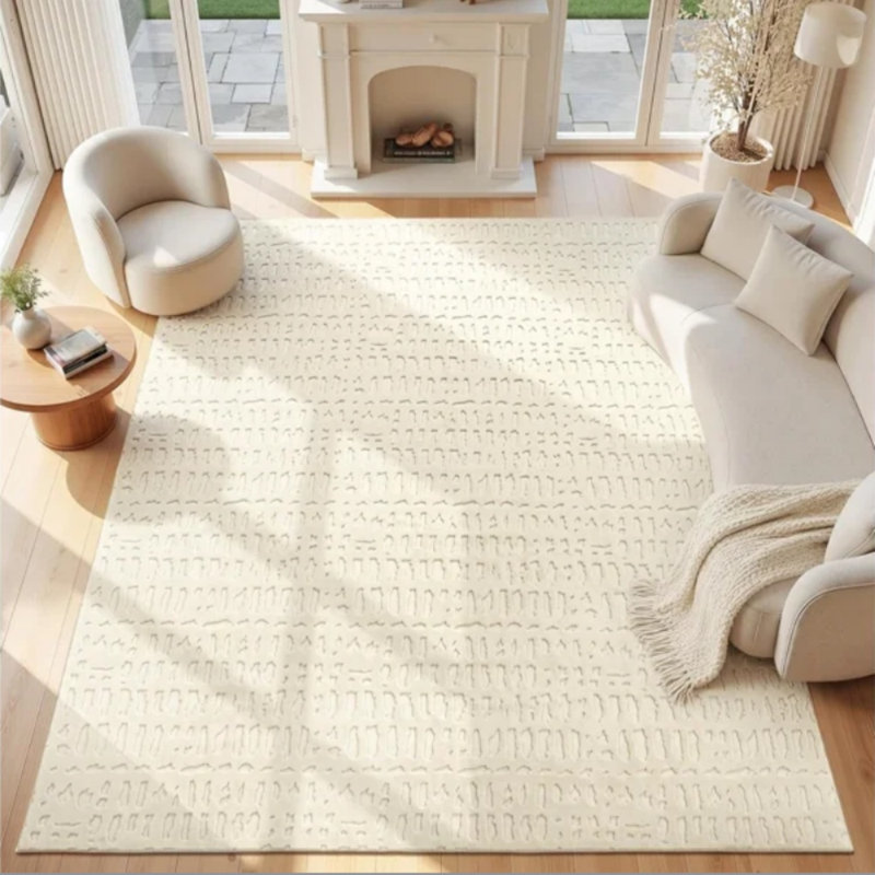 Tapis ivoire moderne lavable antidérapant, Rectangle 10' x 14'