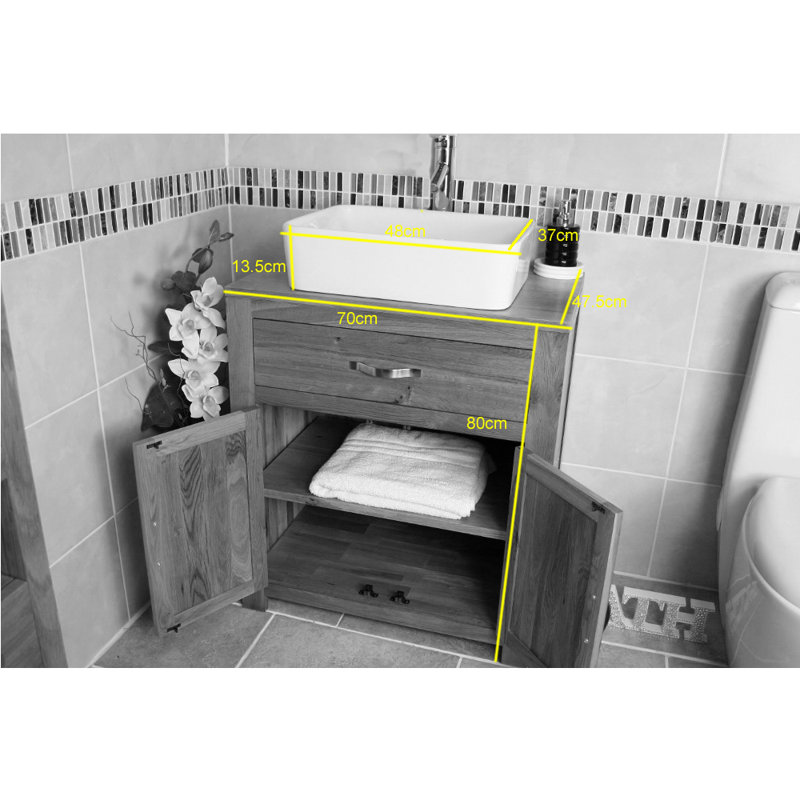 Desirae Solid Oak 700mm Free-standing Vanity Unit with Ceramic Basin & Tap.