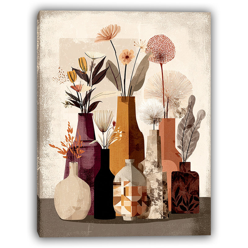 Art moderne sur toile, "Modern Harvest - Neutral Floral Vase"
