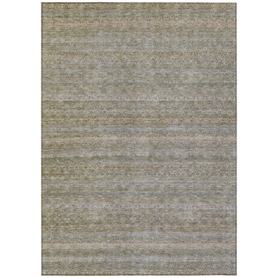 Machine Washable Indoor/Outdoor Xhevrie Khaki Rug
