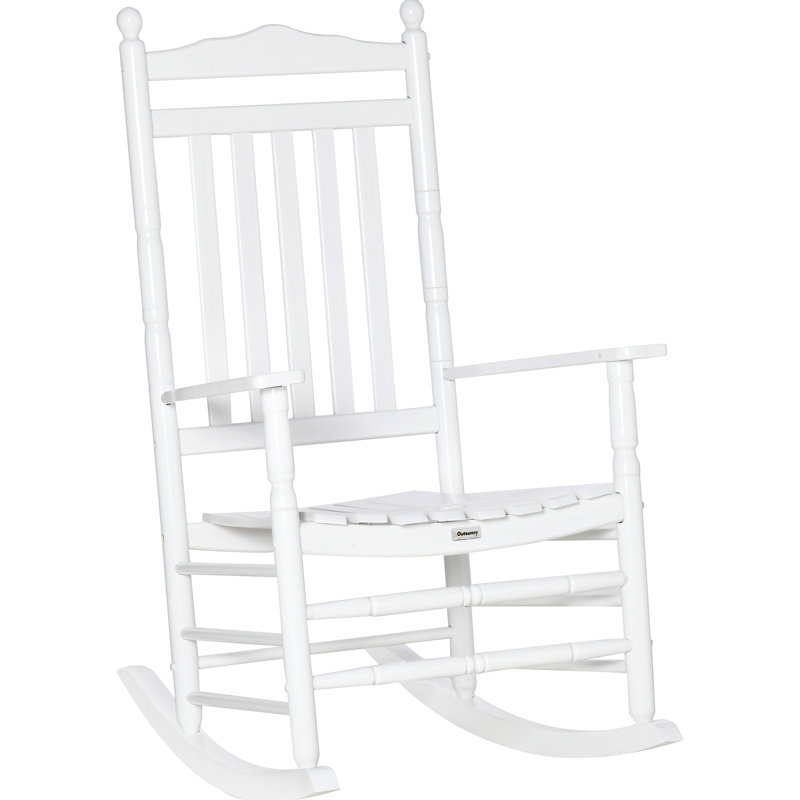 Traditional Wooden High-Back Rocking Chair For Porch, Indoor/Outdoor, White