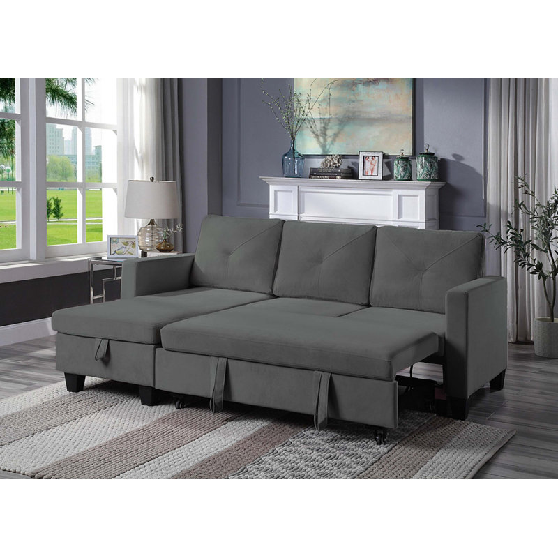 Canapé-lit modulaire réversible en velours de 82,5 po avec méridienne de rangement, Velours gris foncé