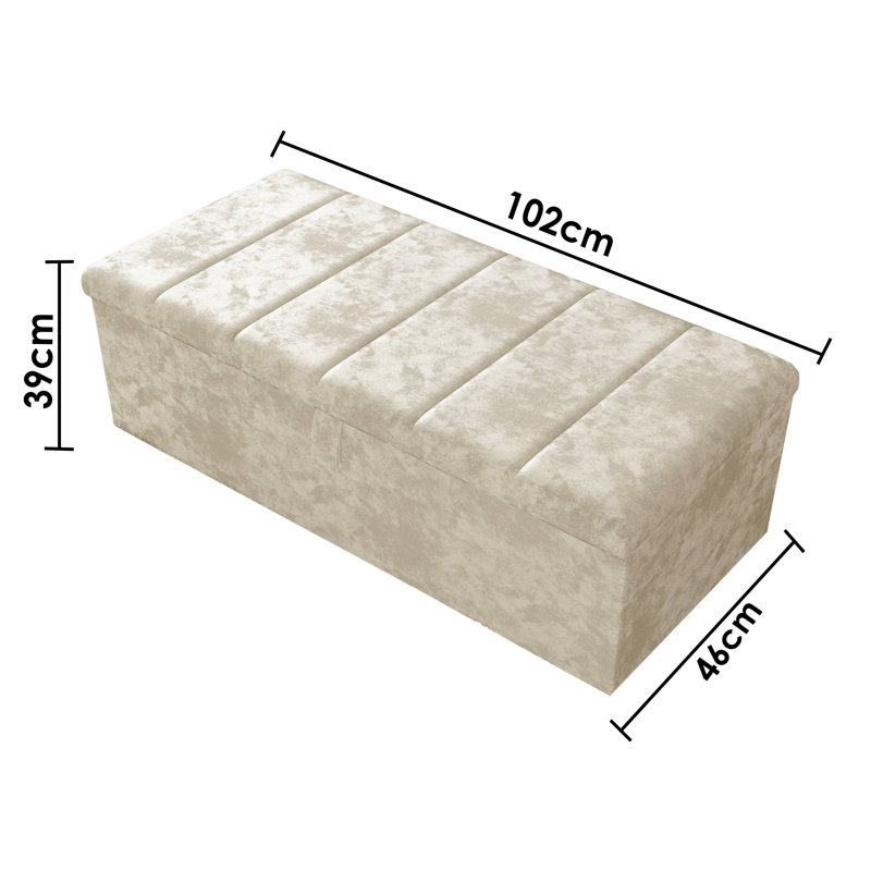 Alakay 102cm Wide Rectangle Striped Ottoman Storage Box with Hydrolic Arm, Crush Cream