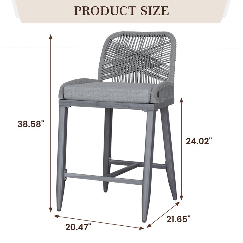 Rope-Woven Counter Height Chair(Set of 2), Gray, 6