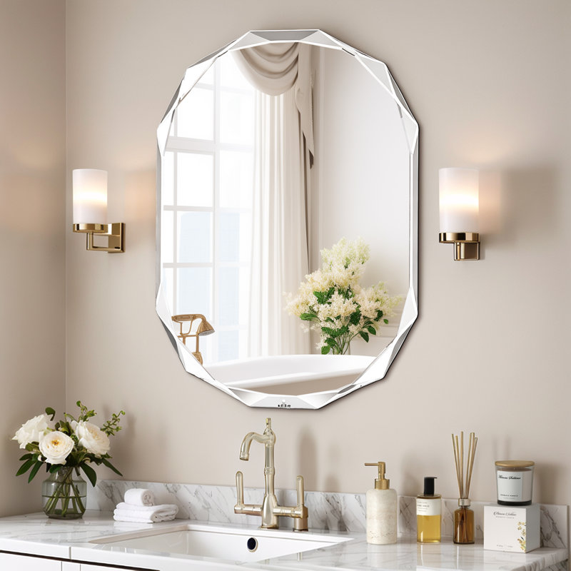 Miroir de salle de bain ovale biseauté sans cadre, 29,9 po x 19,7 po