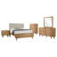 Ensemble de chambre à coucher 5 pièces, lit Mid-Century moderne, une table de chevet, une commode, un miroir de commode et une commode-130033244-130033241
