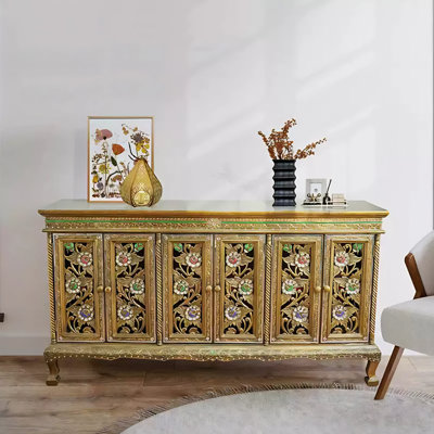 Golden Hollowed Out Carved Accent Cabinet
