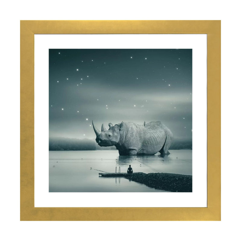 «Rhino Zen Gray Blue» par Soaring Anchor Designs - impression d'art graphique, H 24 po x l 24 po x p 1 po, Blanc
