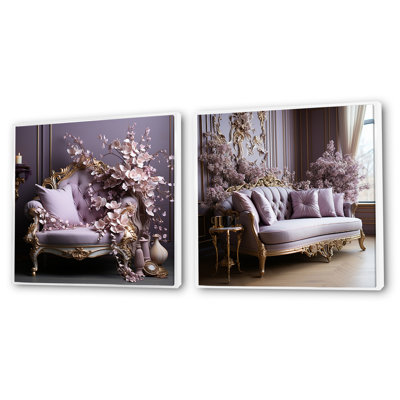 Lilac Couch Adorned With Gilded Accents - Lilacs Square Collage Set Of 2