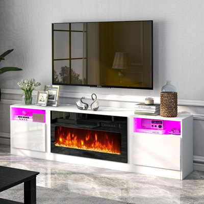 Meuble télé avec foyer électrique 36 po, meuble télé avec texture en bois moderne, meuble de rangement pour téléviseur de 90 po ou moins, 79 po, noir