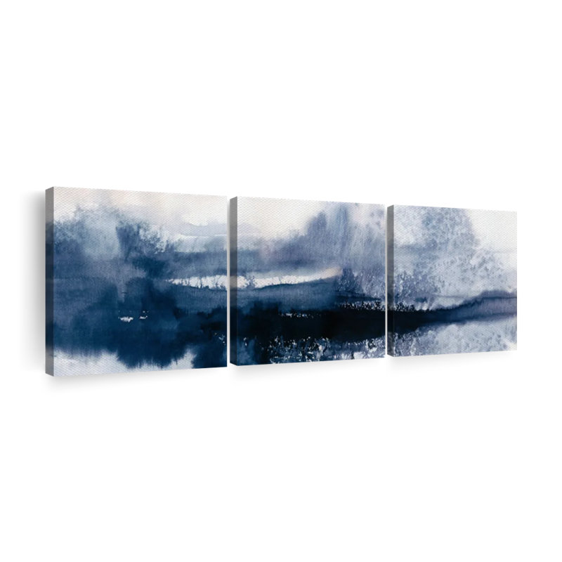 Indigo Tides - Impression panoramique sur toile tendue 3 pièces, H 12 po x l 38 po x P 1,25 po