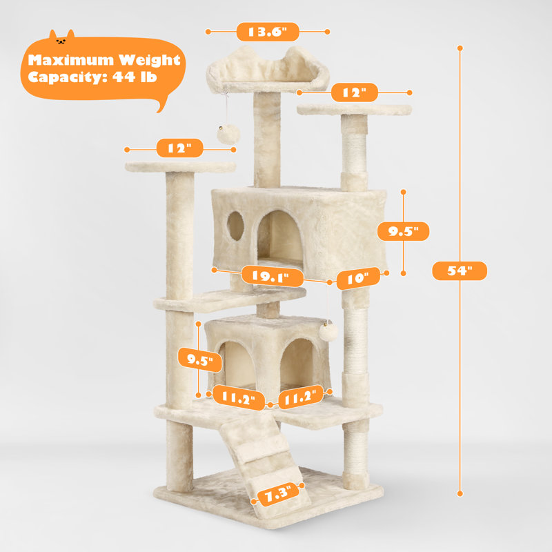 Meuble pour chat avec poteau à griffer pour chat Dagenham, H 54 po x l 20 po x P 20 po, Beige