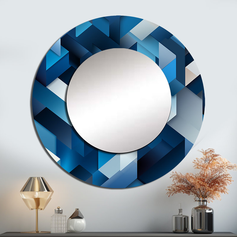 «Roelfine Minimalist White and Blue Polygons Geometric» - miroir mural géométrique, miroir décoratif moderne, impression d'art en métal