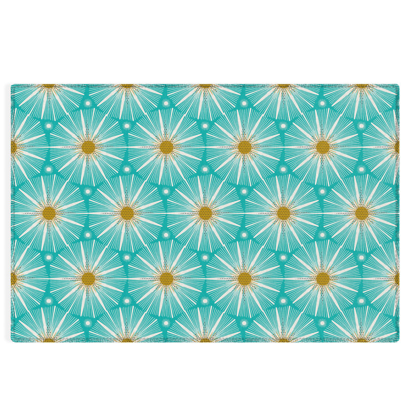 Tapis d'extérieur rectangulaire tissé à plat en polyester / chenille turquoise, Rectangle 5 pi x 7 pi