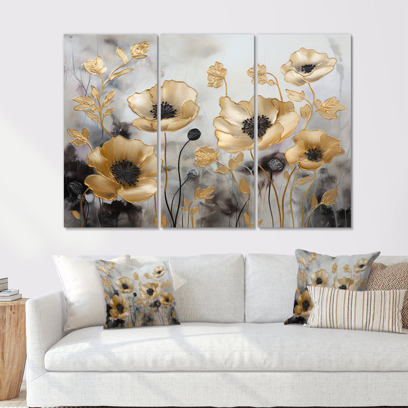 Souvenirs coquelicots Flower Dreams III - ensemble de salon d'art mural champ de fleurs, H 28 po x l 36 po x P 1 po