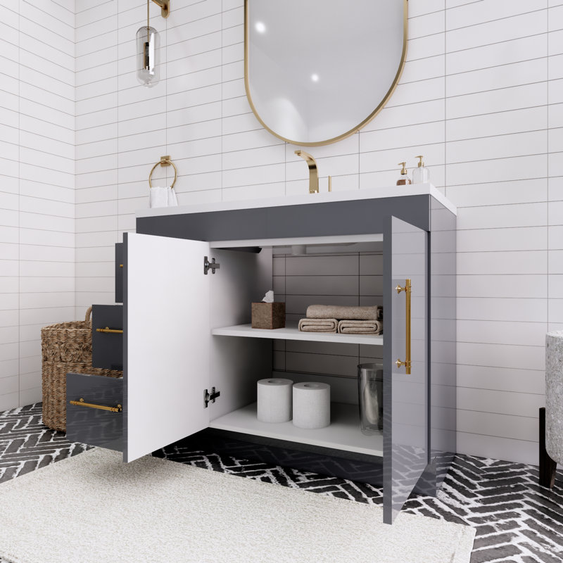 Meuble-lavabo simple Spring, Gris brillant, 36"