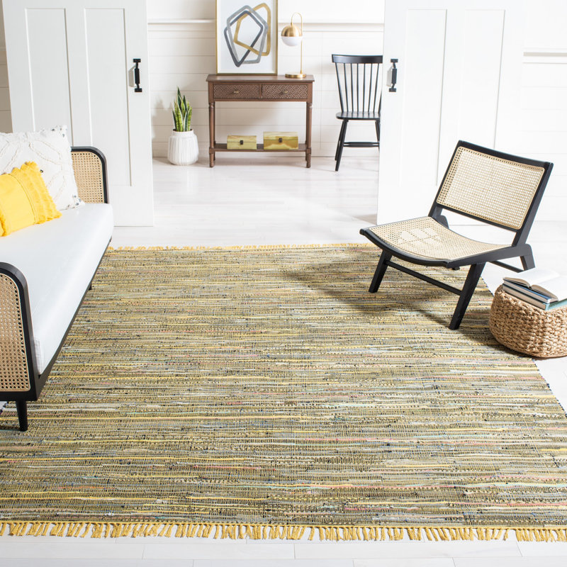 Tapis rayé en coton tissé à la main Desilva, Rectangle 8 pi x 10 pi