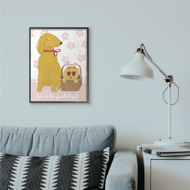« dog family love rose yellow animal », impression, H 24 po x l 30 po, Giclée encadrée noir minuit