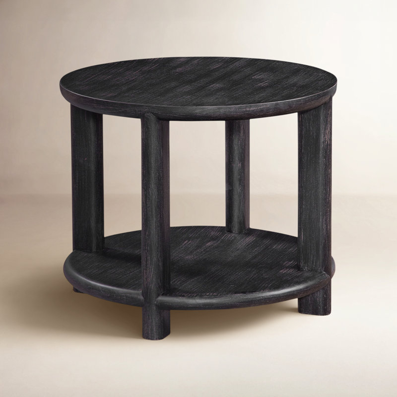 Lyra Solid Wood End Table, Antique Black