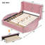 Lit plateforme tapissier en velours avec tête de lit à oreilles, 1 grand tiroir et 2 tabourets de rangement latéraux (rose)