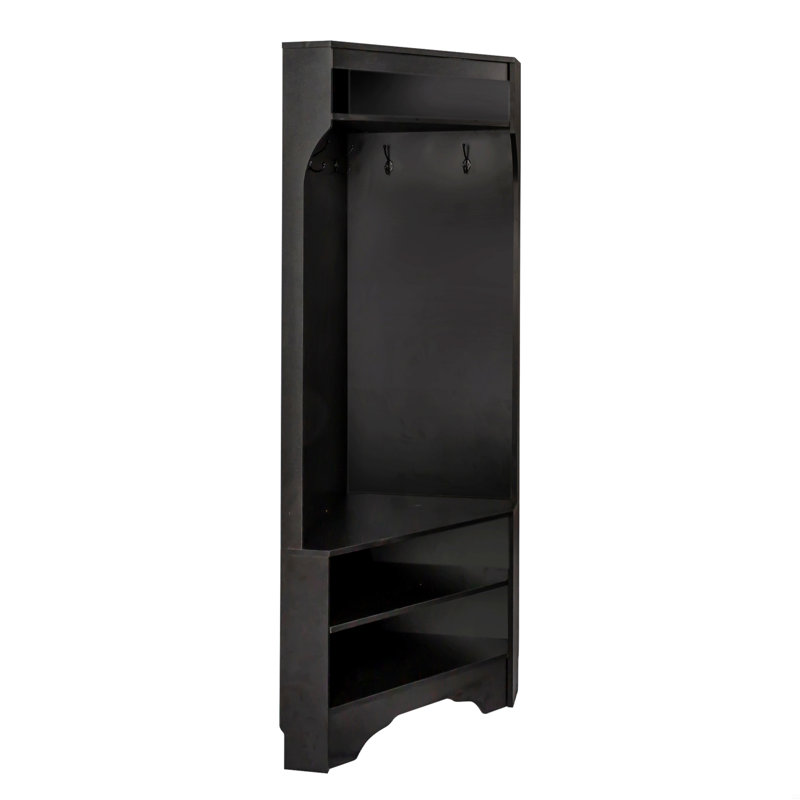 Corner Hall Tree With Shoe Bench, Versatile Entryway Coat Rack With 4 Hooks, Corner Cabinet With Adjustable Shelf