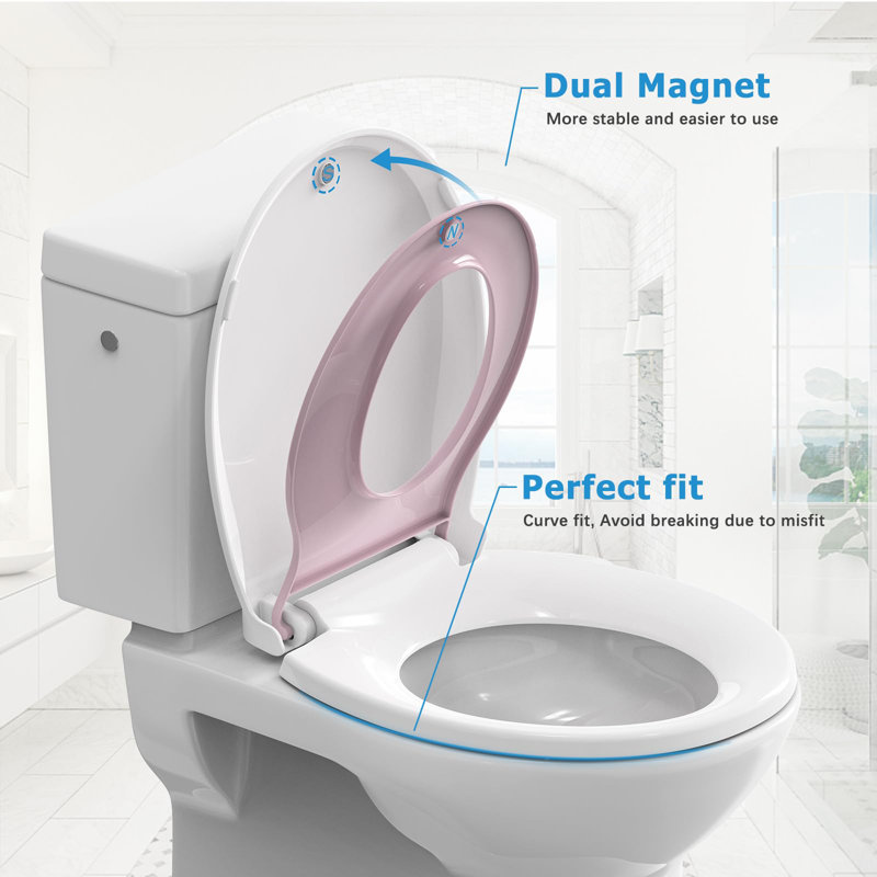 Toilet Seat With Toddler Seat Built In, Round Toilet Seat For Potty Training, Fits Both Adults And Children(Round), Pink
