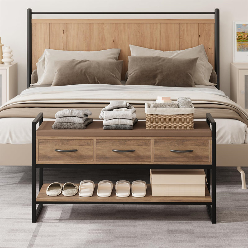 Shoe Bench, 39.4” Shoe Storage Bench With Cushion