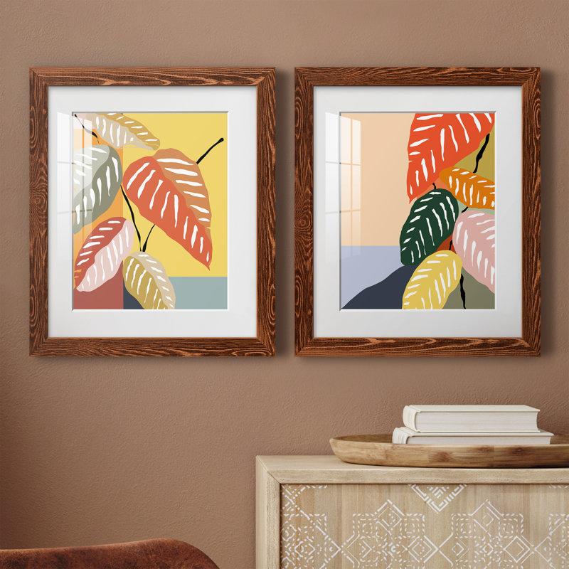 «Tropical Plant I», ensemble de 2 peintures, Papier avec cadre érable, H 24 po x l 36 po x P 1,5 po