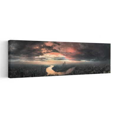 «City Sunset Panorama Dramatic Modern Vibrant Architecture City», art mural