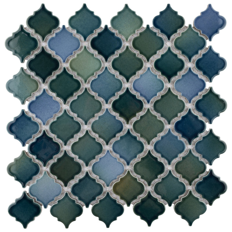 Hudson Tangier 2" x 2" Porcelain Arabesque Mosaic Wall & Floor Tile, Lagoon