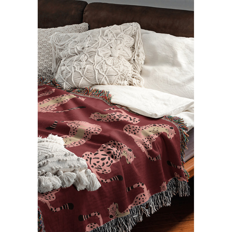 Jeté en mélange de coton Ren Leopard, Rouge / rose, L 60 po x l 50 po