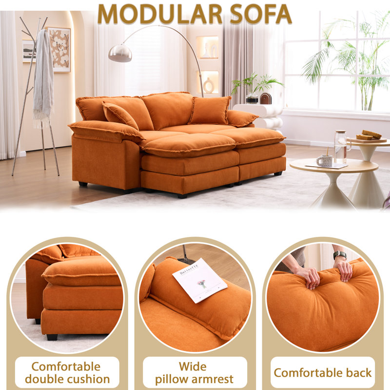 Ariaha 84.6'' Oversized Modular Combo Sofa with Ottoman, Orange Velvet