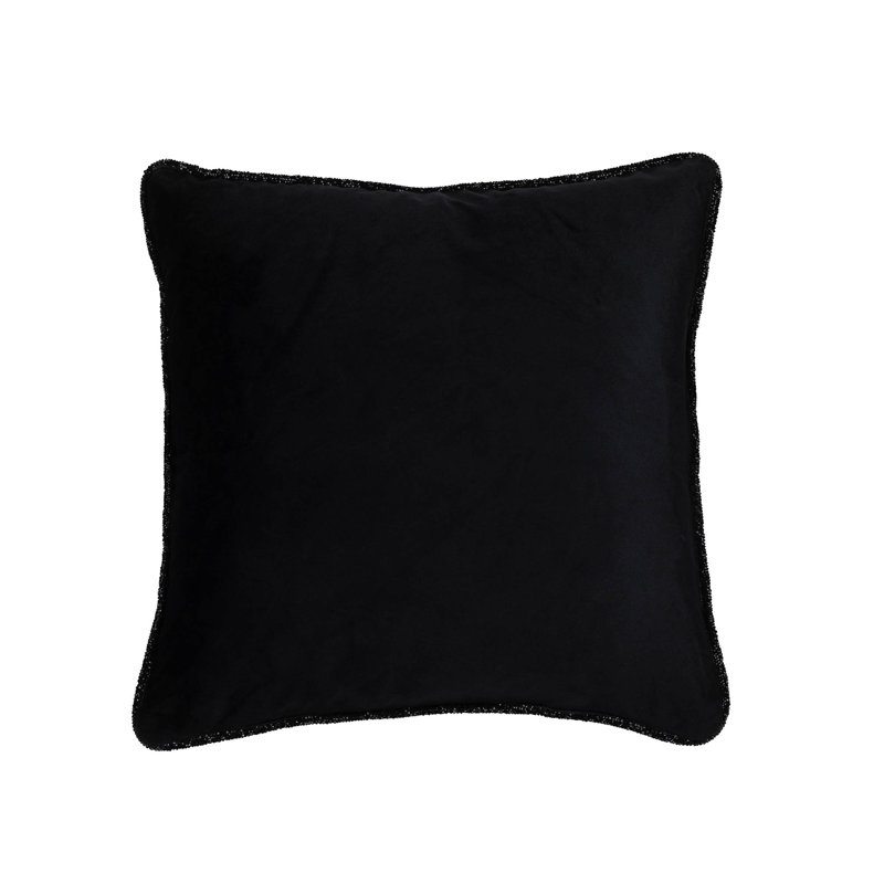 Coussin de bordure Sparkles Home Velours avec bordure en strass | Insertion de plumes, H 16 po x l 16 po, Noir