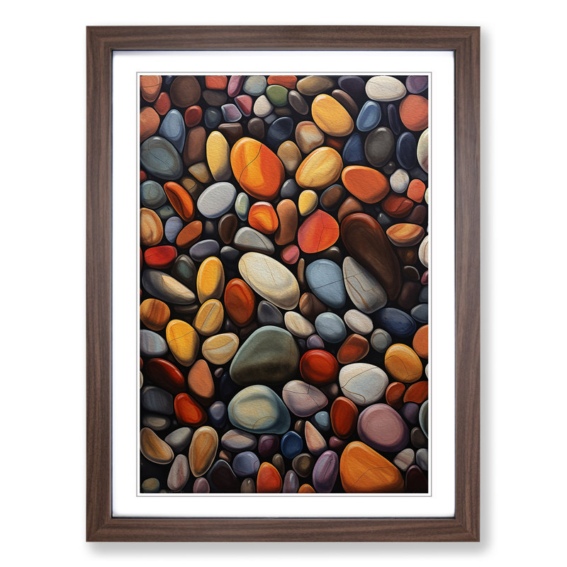Pebbles Hard Edge Painting - Single Picture Frame Print on Wood, Walnut Framed, 34cm H x 25cm W x 2cm D