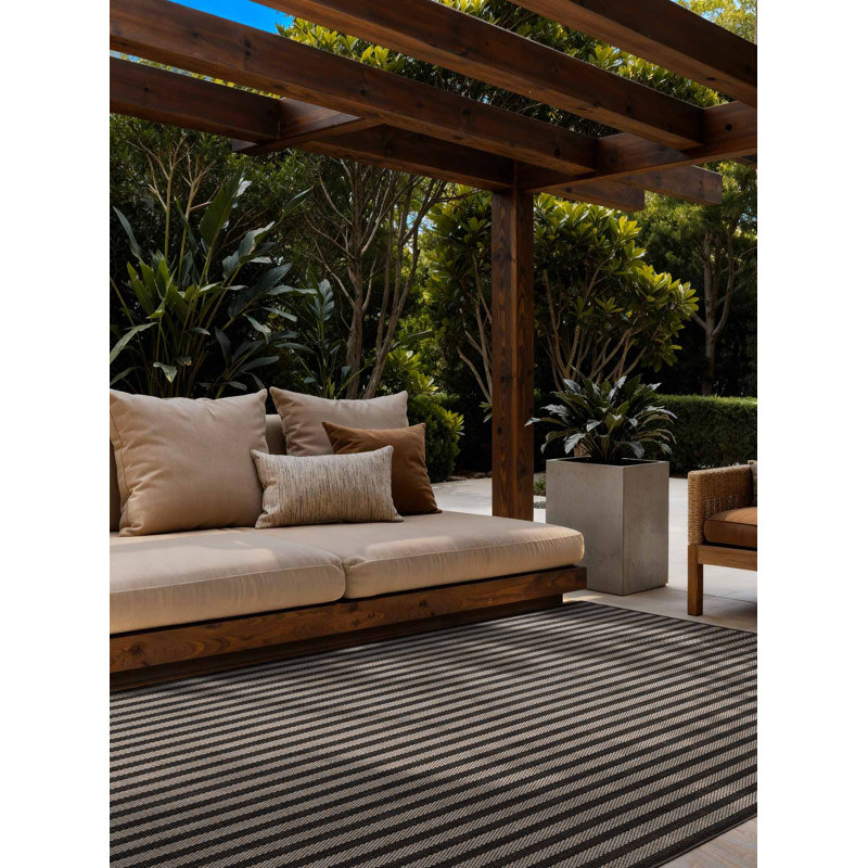 Derriyah Striped Indoor / Outdoor Area Rug, Rectangle 200 x 300 cm, Black