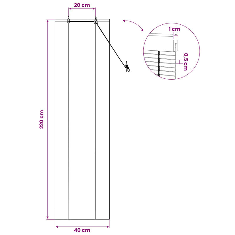 Bamboo Roller Blind, Natural, 40 cm W x 220 cm L