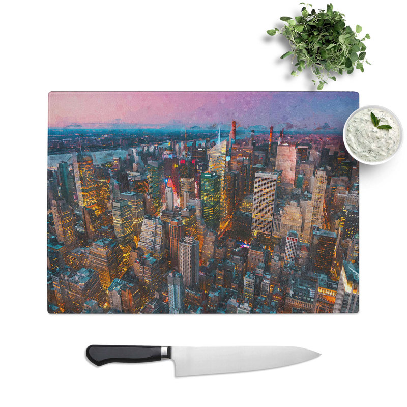 Tempered Glass New York View Chopping Board, 28.5 cm W x 20 cm L