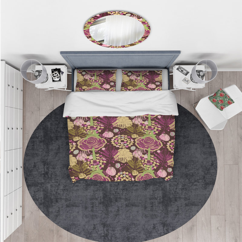 Ensemble de housse de couette designart rétro paris et roses avec coeurs, Housse simple + 1 taie décorative