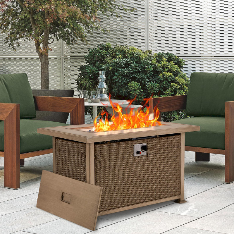 Table de foyer d'extérieur au gaz propane, Beige, H 24,8 po x l 43,7 po x P 27,56 po