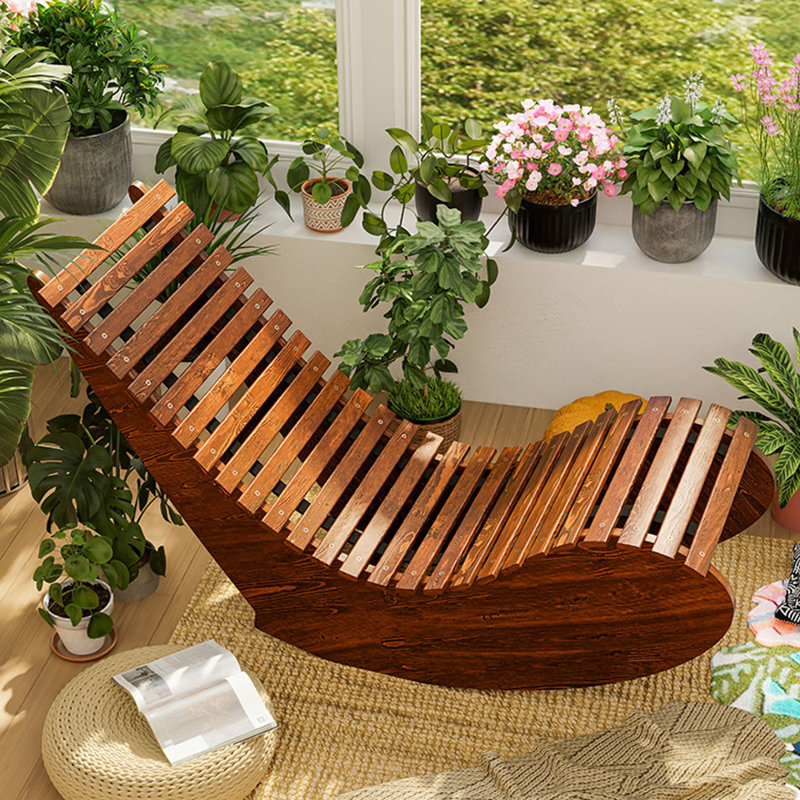 Chaise berçante en bois massif balcon Leisure Home, Marron foncé