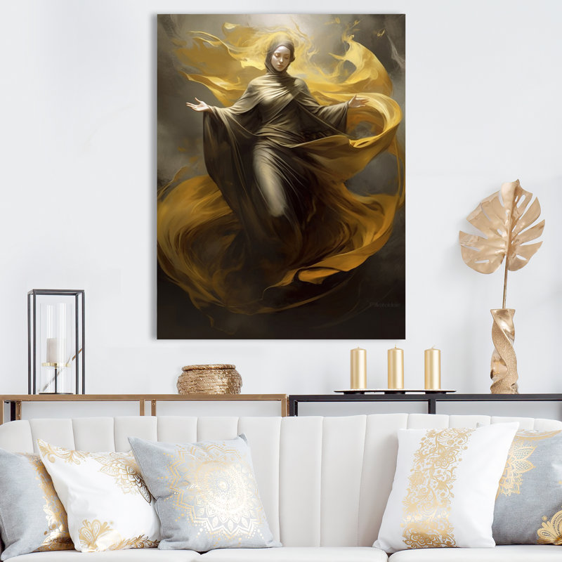 Ascendant en gris et jaune sur toile, H 20 po x l 12 po x P 1 po, Cadre flottant blanc