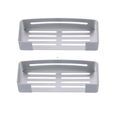 2-Pack Square Wall Mounted Aluminum Alloy Shower Caddy Shelf Basket Rack With 2 Shower Hooks In