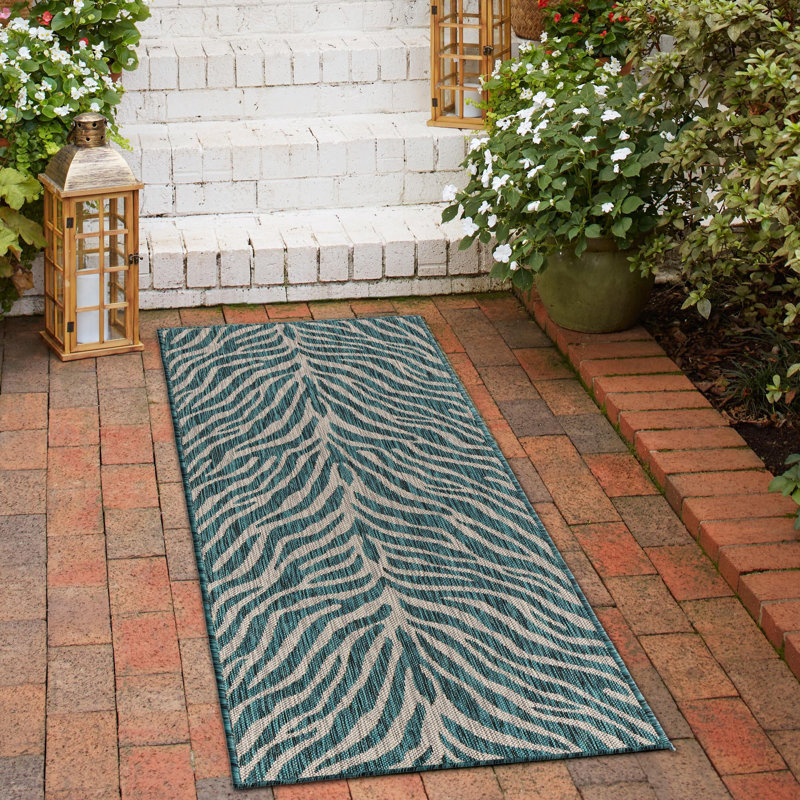 Tapis d'extérieur joyeux vert-bleu, Tapis de couloir 2 pi x 7 pi 10 po